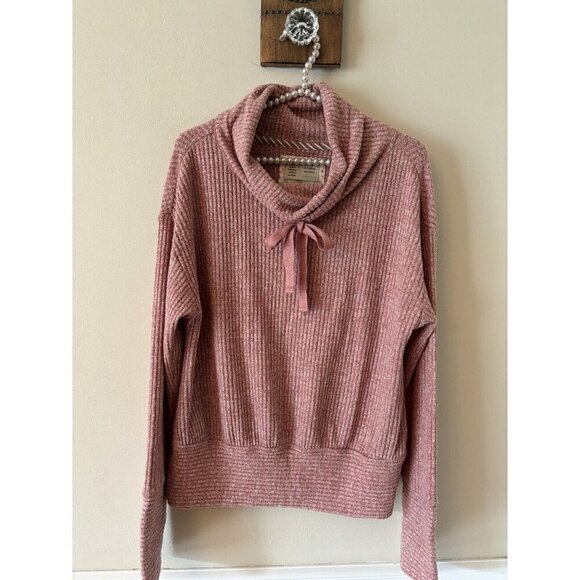 Anthropologie Saturday/Sunday Size Medium Pink Waffle Knit Cowl Neck Sweater - Picture 1 of 5